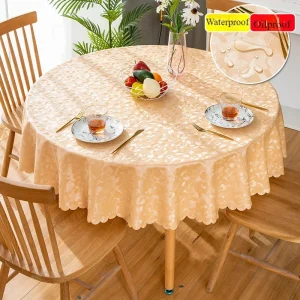 1pc Waterproof, Oil-Proof and Wash-Free Table Cloth,Luxurious Round Tablecloth with Rose Pattern, Round Tablecloth