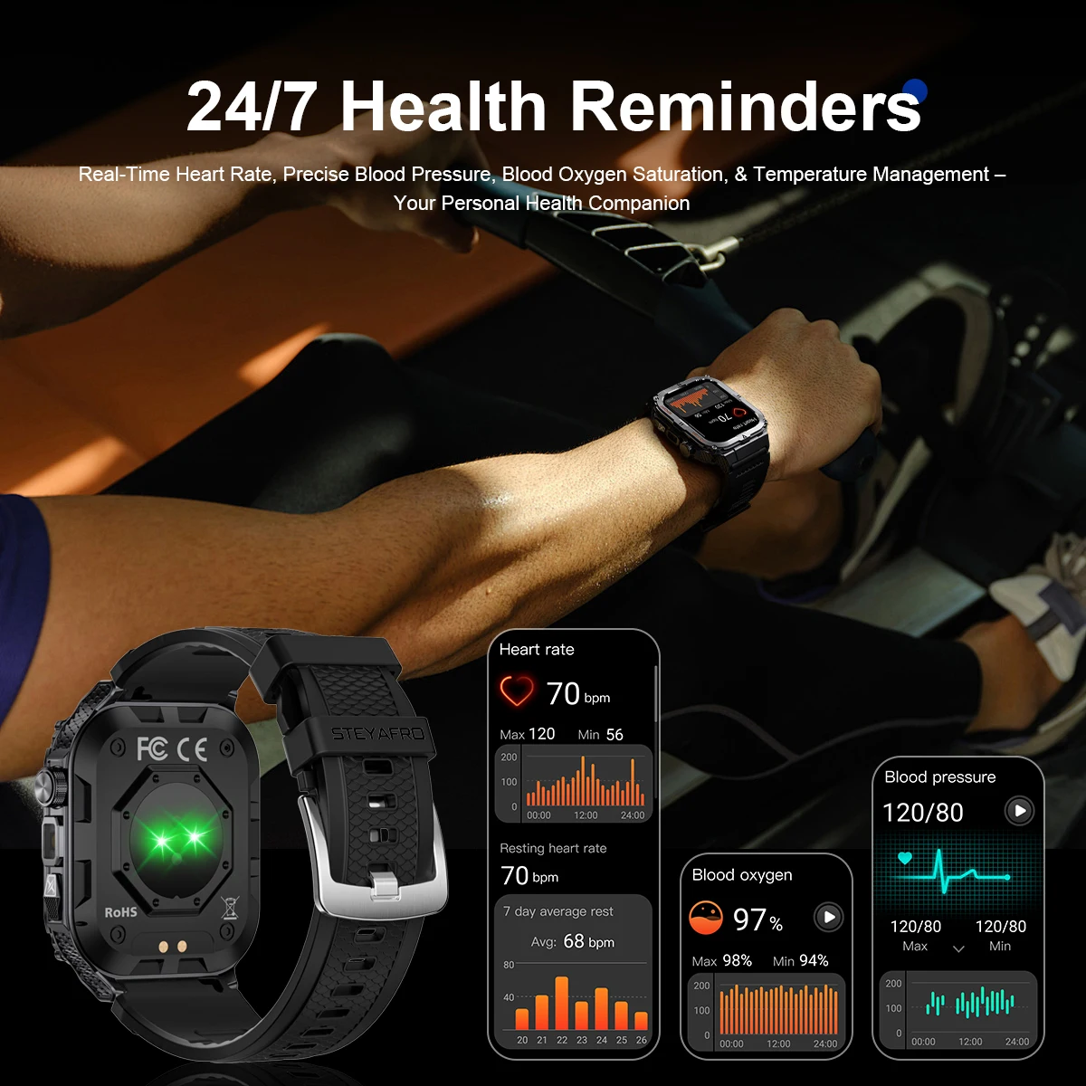 2026 New Men's Smart Watch LED Flashlight IP68 Waterproof Outdoor Sports Wristwatch Health Monitor Smart Watch for IOS Android - الصورة 4