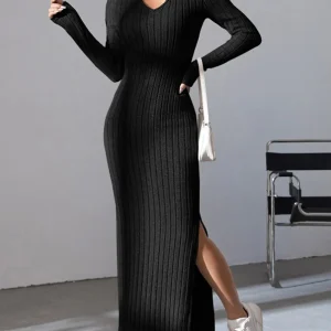 Spring and summer 2024 new style knitted slim lapel long sleeve dress pit strip solid color tight skirt