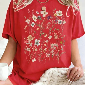 Beautiful Flower Clusters Printing Woman T-Shirt Summer Oversized Short Sleeve O-Neck Cotton T Shirts Y2K Women Sports Tops