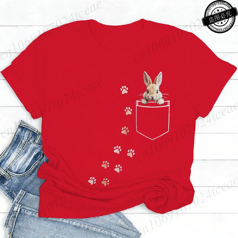 Pocket Bunny T-Shirts – Cute Rabbit Paw Prints T-Shirt Funny Bunny Graphic Tee Tops Sweet Rabbit Sitting in The Pocket Shirt - Image 8