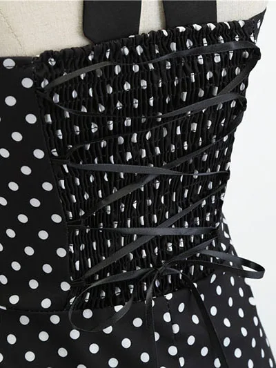 Women Polka Dot Print Summer Dress Sexy Retro White Halter Vintage Dress Robe Femme Pin Up Rockabilly Party Dress - الصورة 6