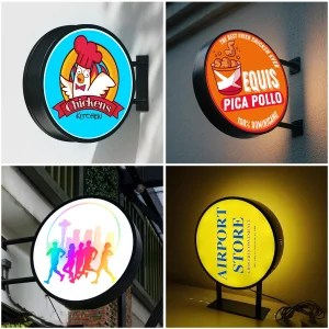 Custom Round LED Lights Box Double-Sided Outdoor Business Sign Illuminated Storefront Sign Personalized Logo Sign for Shops