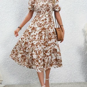 Elegant Direction Long Floral Print Dress with Collar Floral Print Maxi Dress Women's Fashion Elegant Style