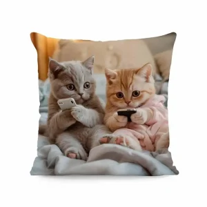 Vibrant Bohemian Style Short Plush Pillow Cover 45x45cm Charming Kitten Living Room Bedroom Decor