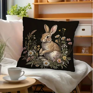 1PC Easter Bunny Reading Pillow Cover ,Decorative sofa cushion cover, home decoration, 2D printing.