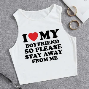 Gothic Crop Top I Love My Boyfriend Cropped T Shirt Female Fashion Clothes Comfortable Short T-Shirt Casual Soft T-Shirts