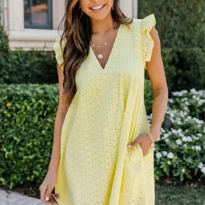 Cross border new lace jacquard hollowed out V-neck dress with pockets and lining shorts for women in Europe and America
