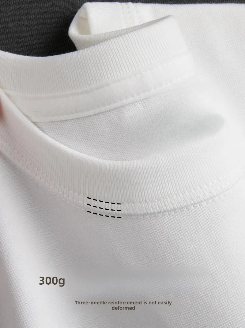 300g Thick Combed Cotton Round Neck T-shirt, Solid Color Loose Fit Simple and Casual Basic Style Suitable for Both Men and Women