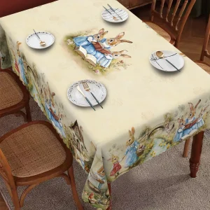 1 Easter Round Tablecloth, 5 Sizes Available, Retro Easter Bunny Egg Flower Print Square Tablecloth, Edge Embossing Process, Easter Spring Garden Tablecloth Decoration, Tablecloth for Daily Home Kitchen, Terrace Use, Easter Decoration