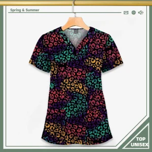Surgical Uniform Printing Holiday Beautiful Shirt V-neck Style Pocket Design Blouse Surgical Top Woman Men Nurse Medical Uniform