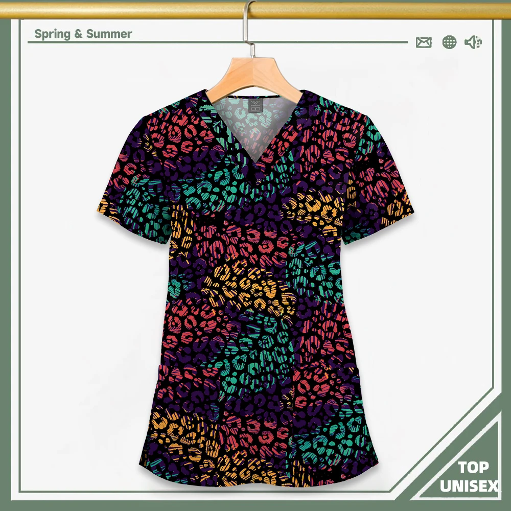 Surgical Uniform Printing Holiday Beautiful Shirt V-neck Style Pocket Design Blouse Surgical Top Woman Men Nurse Medical Uniform - الصورة 36