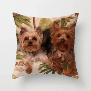 Cute Dog Print Pillowcase Bedroom Sofa Waist Cushion Cover Yorkshire Bichon Yorkshire Decoration Car Decorative Cushion