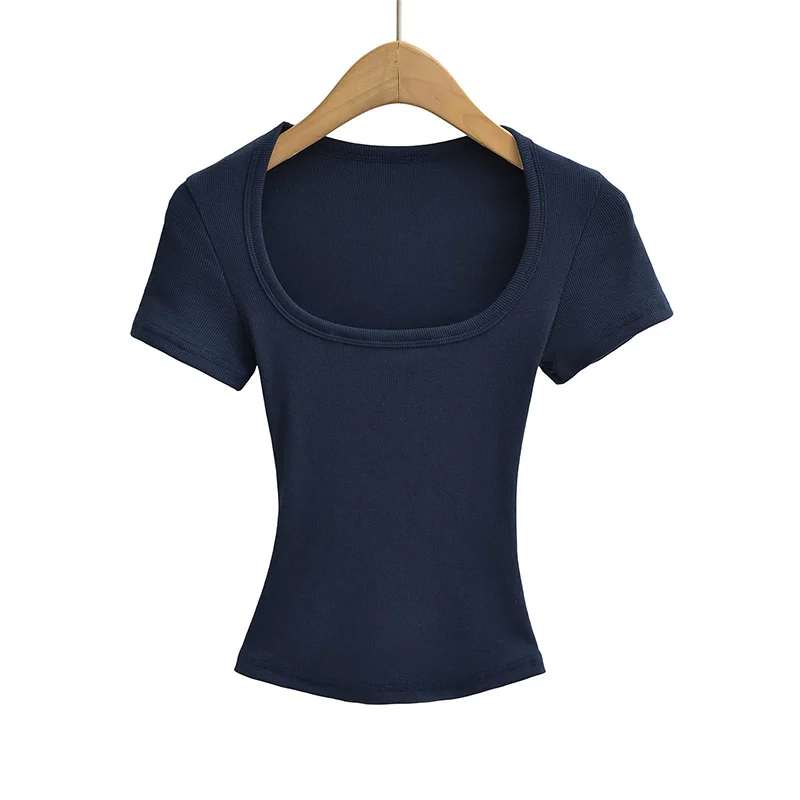 Summer square neck high elasticity crop top women's short sleeved sexy top slim fit pullover base shirt - Image 14