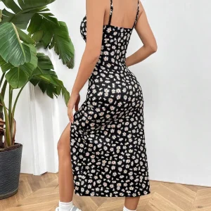Fall 2025 Long Dress Strapless Wrap Chest High Slit Daisy Leopard Print Wrap around Skirt Maxi Dress