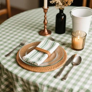Tablecloth Round Green and White Table Cloth Plaid Table Cover for Party Camping Picnic Wedding Circle Tablecloth Diameter