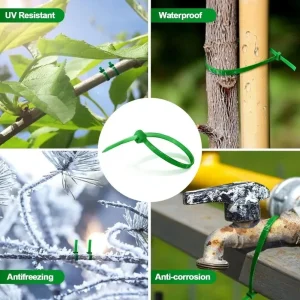 300/50PCS Self-locking Plastic Nylon Tie Green Cable Tie Fastening Ring Sealing Wraps Strap for Home Garden Plant Fasten Tools