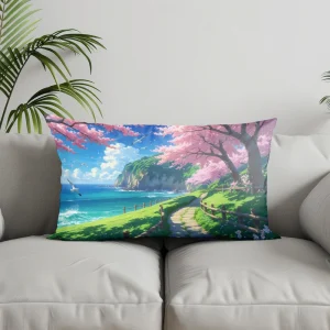 Home Decor Cherry Blossom Coastal Path Pillow Suitable For Sofa Bedroom Car Pillow Cover Cushion Rectangular Back Cushion
