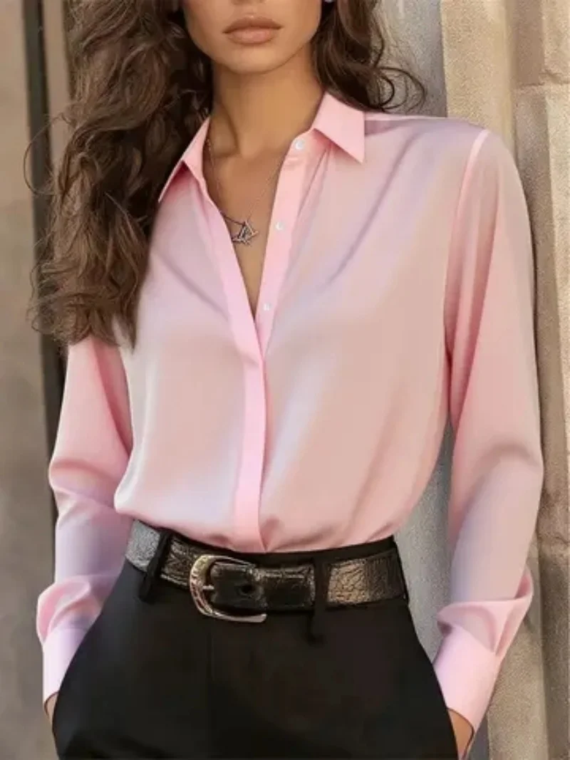 Women's Long Sleeve Button Down Blouse - Elegant Office Chic Top with Classic Collar & Versatile Style - Image 2