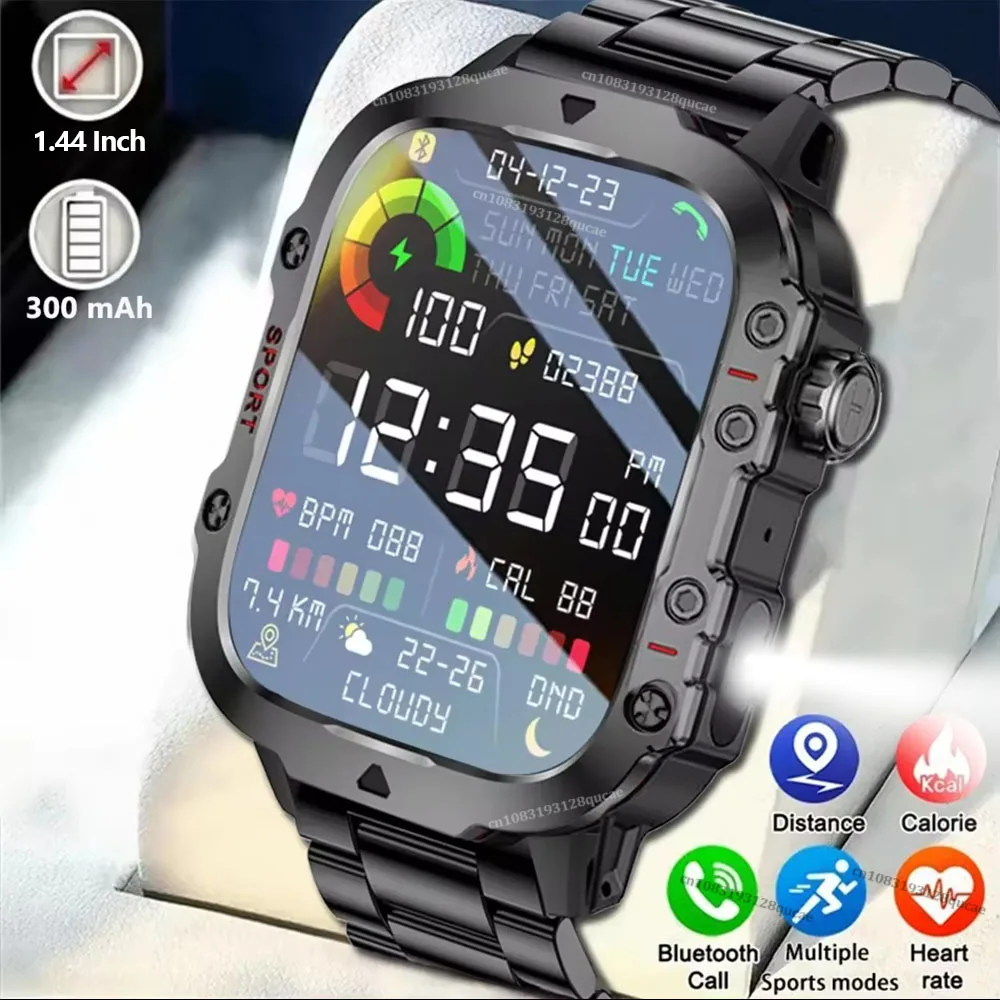 Outdoor Sports Smart Watch LED Flashlight Bluetooth Talking 1.44 inch HD Screen Smart Watch for Men Women Holiday Gifts 2025 New