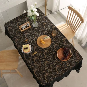 Black French Lace Tablecloth With Phoenix Tail Pattern For Living Room And Dining Table Decoration