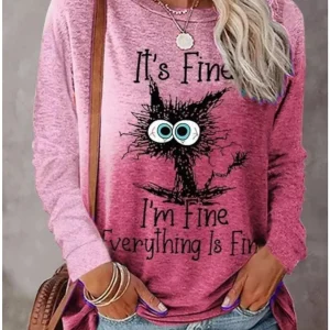 Fashion Women's Long sleeve Casual O-neck Cute Cat Sweatshirts Tops 3D Print Clothes Animal Pullovers Kawaii Girl Clothing Tops