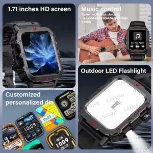 LAXASFIT 2026 Outdoor Sports Smart Watch Men's & Women's Fitness Tracker Heart Rate Monitor with LED Flashlight Smartwatch