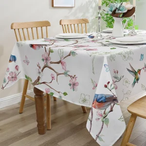 Spring Birds Floral Waterproof Tablecloth Wedding Party Decor Farmhouse Summer Kitchen Dining Rectangle Table Cloths Table Decor