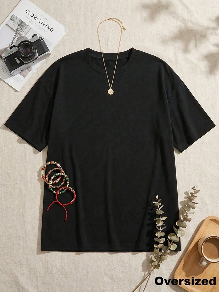 2026 New Arrival Women's Oversize T-shirt Urban Causal Fashion Pure Color Short Sleeve Tops Female Home Comfort 100% Cotton Tees - Image 6