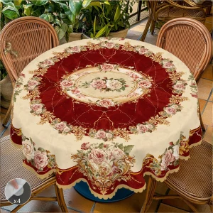1 Piece of Retro Floral Theme Tablecloth, Marble Shading and Red and Gold Rose Pattern Design, Rural Farmhouse Style, Suitable for Camping Style Picnic, Christmas Holiday Party, Garden Birthday Party Decoration, Kitchen Accessories, Restaurant Terrace, Indoor and Outdoor Tablecloth, Perfect Gift for