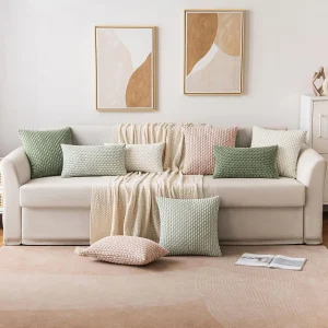 Spring Sage Green Decorative Throw Pillow Covers 18x18 Soft Corduroy Striped Square Pillow Covers for Couch Living Room Bed Sofa