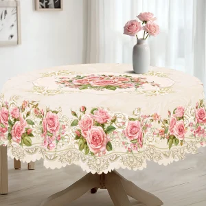 1 Piece of Floral Round Tablecloth, 5 Sizes Available, Three-Dimensional Painting Style Floral Pattern Printed Tablecloth, Edge Embossing Process, Spring Garden Tablecloth Decoration, Tablecloth for Daily Home Kitchen, Terrace, Spring Decoration, Home Decoration