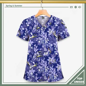 Surgical Uniform Printing Holiday Beautiful Shirt V-neck Style Pocket Design Blouse Surgical Top Woman Men Nurse Medical Uniform