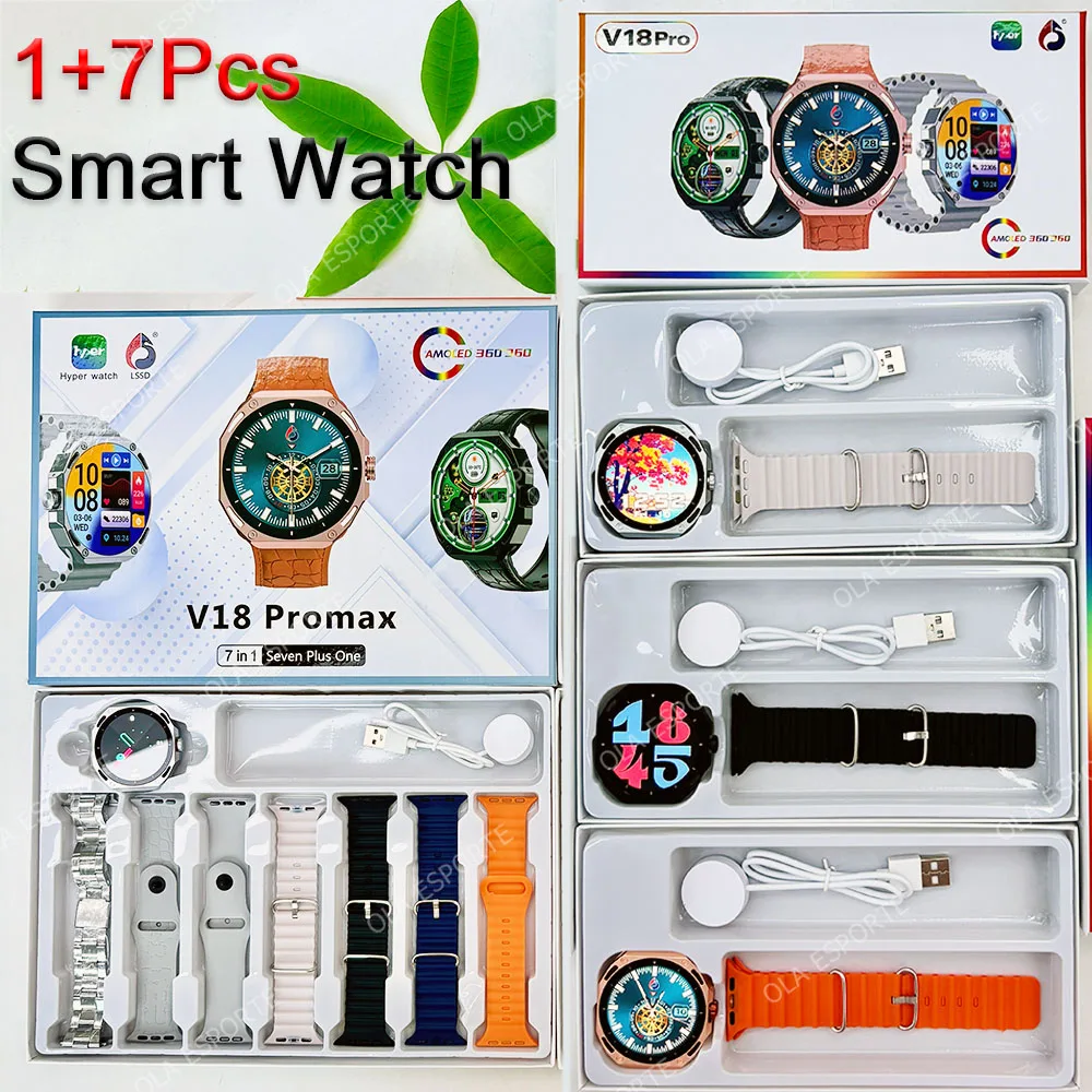 +7Pcs Straps Smart Watch AMOLED Screen 3D Dial GPS Bluetooth Call IP68 Waterproof Smartwatch Men Women For Android IOS 2025 New