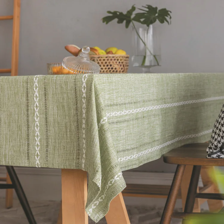 Cotton Linen Stripe Tassel Tablecloth Stain Resistant Dust-Proof Table Cover for Kitchen Dinning Tabletop Decoration Rectangular - Image 11