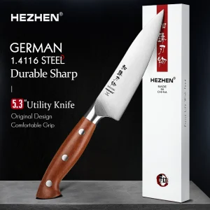 HEZHEN 1PC or 5PC Kitchen Knife Set 1.4116 steel Red Wood Handle Cook Tools Core Blade Kitchen Knife Accessories Box Packing