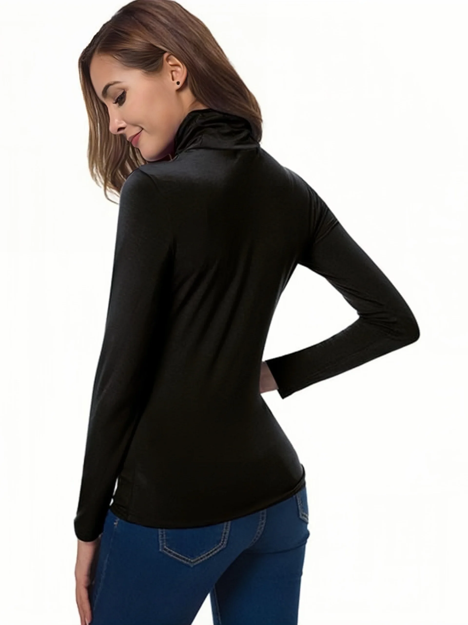 Womens Turtleneck T-Shirt Set Soft Knit Casual Long Sleeve Tops for Spring & Fall Stylish Basic Closet Essentials - الصورة 2