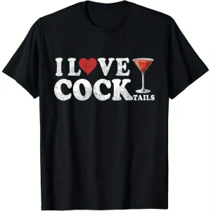 Women’s Funny "I Love Cocktails" Pattern T-shirt Humorous Drinking Joke Design Printed Casual Short Sleeved T-shirt Clothing