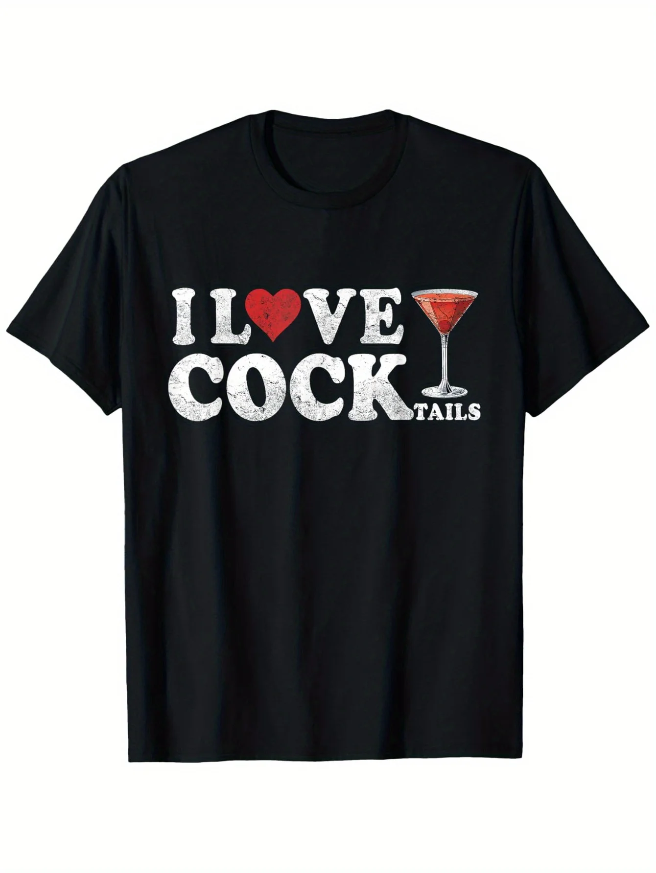 Women’s Funny "I Love Cocktails" Pattern T-shirt Humorous Drinking Joke Design Printed Casual Short Sleeved T-shirt Clothing