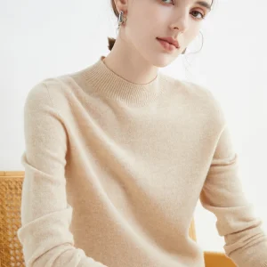 Women 100% Merino Wool Sweater For Autumn Winter  First Line Seamless Half-high Collar Pullover Basic Top OL Solid Soft Cashmere