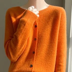 Women's Sweater Cardigans 100% Merino Wool Knitwear Raglan Sleeve Cashmere O-neck Solid Autumn Winter Casual Comfortable Tops