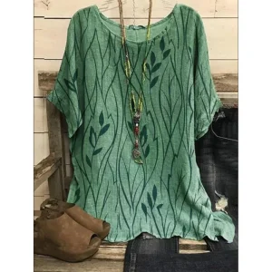 Plus Size S-8XL Women Casual Loose Leaves Print Blouse T-shirt Vintage Blouse Unique Half Sleeves Top Shirts