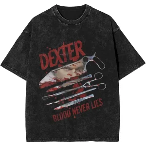 New Dexter Morgan Edition Middle Finger Retro Trendy Vintage Washed T-Shirt Summer Y2K Tops Cotton Men Women Tees Short Sleeve