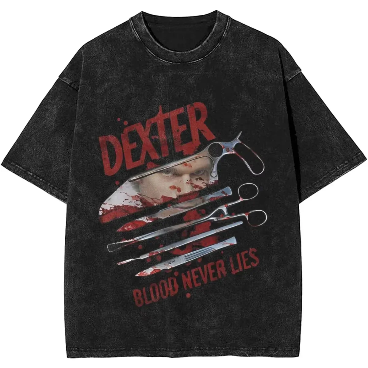 New Dexter Morgan Edition Middle Finger Retro Trendy Vintage Washed T-Shirt Summer Y2K Tops Cotton Men Women Tees Short Sleeve - Image 16