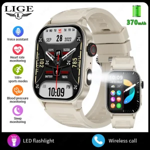 LIGE Outdoor Smart Watch Men Bluetooth Calling Fitness Tracker Heart Rate Sleep Health Monitoring LED Flashlight Smartwatch 2026