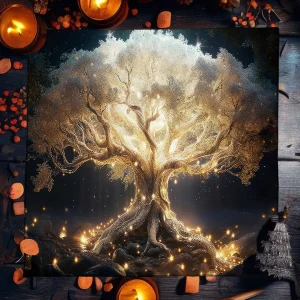 Mysterious Green Tree of Life Tarot Card Tablecloth Wicca Altar Cloth Fantastic Life Tree Tablecloth for Tarot Oracle Card Pad