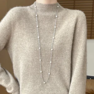 Women's Elegant Basic Style Pullover 100% Merino Wool Knitwear Autumn Winter Warm Solid Casual Loose Exquisite Clothing Tops