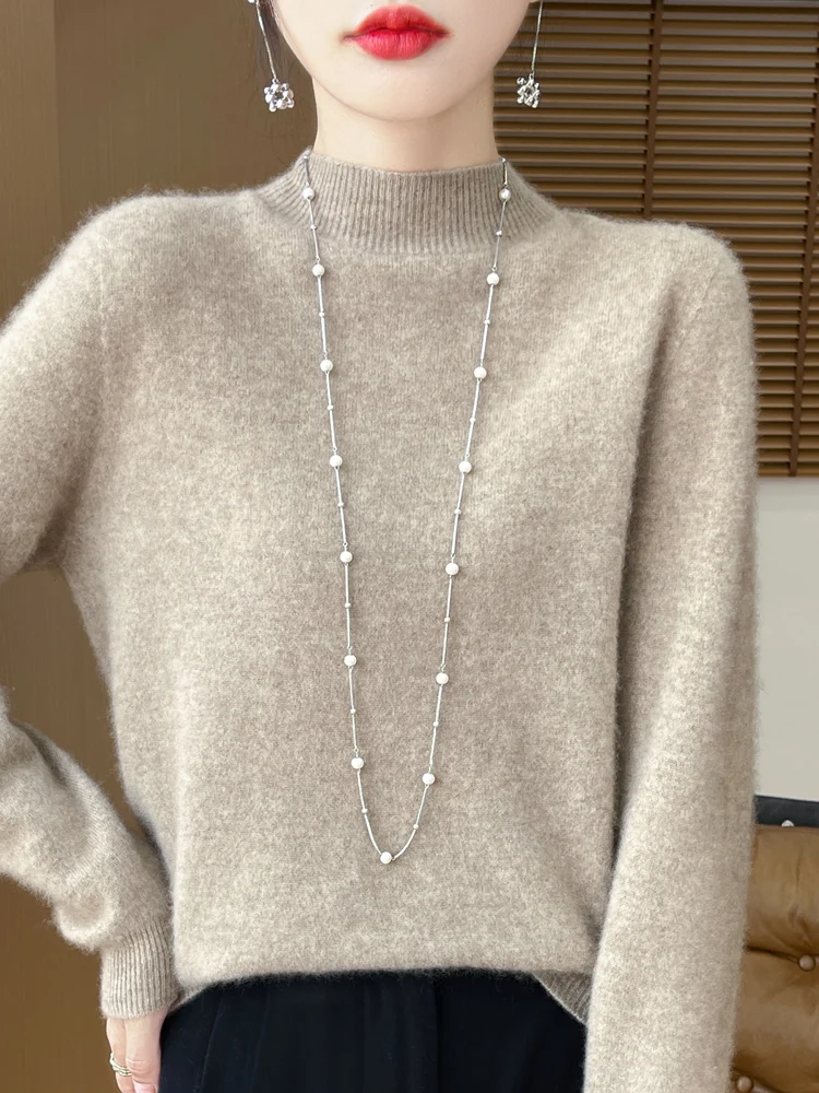 Women's Elegant Basic Style Pullover 100% Merino Wool Knitwear Autumn Winter Warm Solid Casual Loose Exquisite Clothing Tops - Image 12