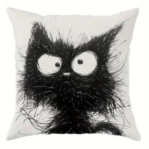 Contemporary Style Throw Pillow Covers with Whimsical Cat Design,Machine Washable for Various Room Decor, 18x18 inches