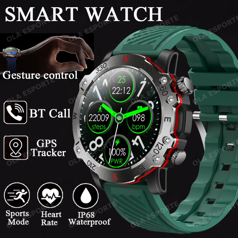 New Outdoor Military Dual-Band GPS Military Smart Watch 5ATM Waterproof Heart Rate Sleep Monitor Bluetooth Calls Smart Watch Men - الصورة 8